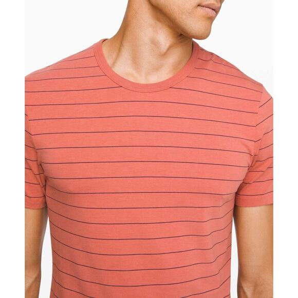 Lululemon Mens 5 Year Basic Tee Medium Sharp Stripe Copper Clay Orange T Shirt - Picture 2 of 9